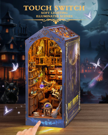 Quanquer Diy Book Nook Kit - Diy Dollhouse Booknook With Led Light - 3D Wooden Puzzle Miniature House Kits - Craft For Adults - Bookshelf Insert Decor - Gifts Family And Friends(Magic Laboratory)