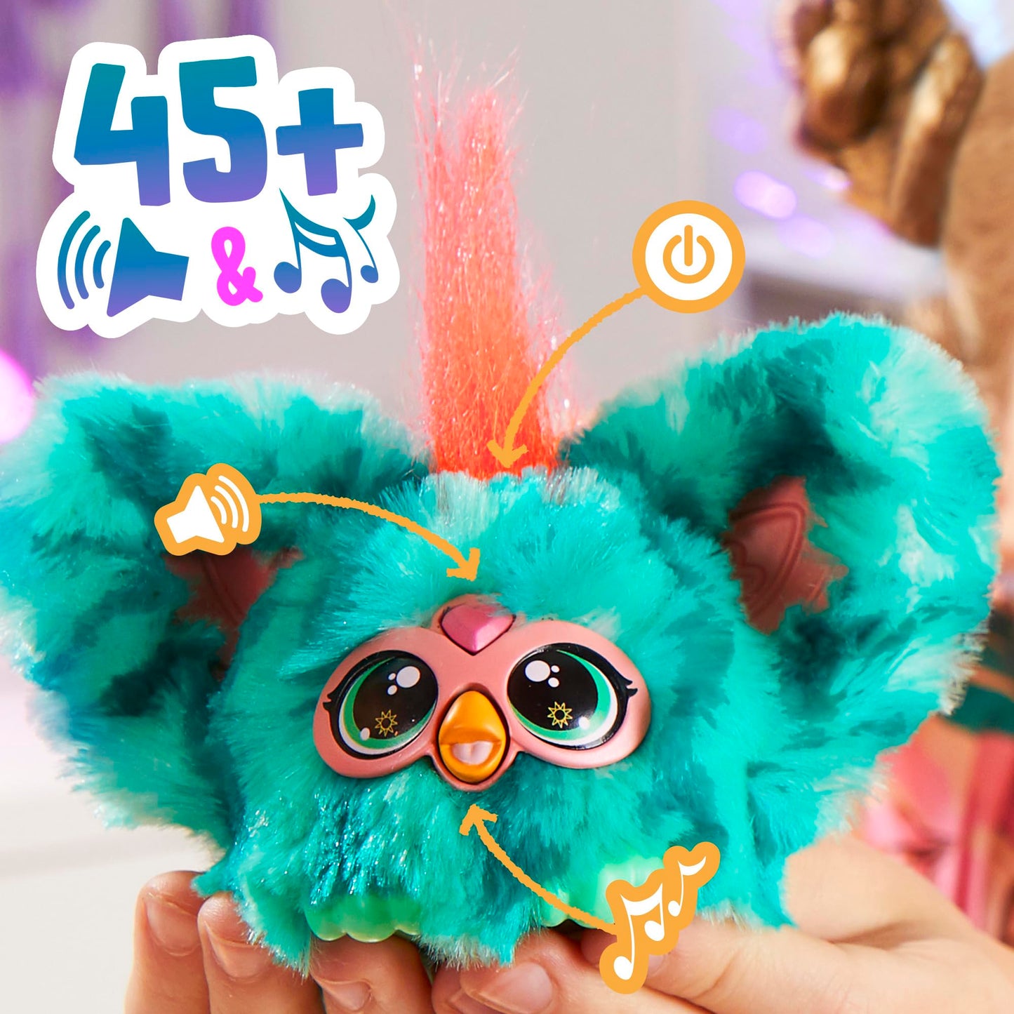 Furby Furblets Mello-Nee Mini Friend, Summer Chill Music, Speaks Only Furbish, Electronic Plush Toys For Girls & Boys, Interactive Pets, Watermelon Red & Green, Easter Basket Stuffers, 6+