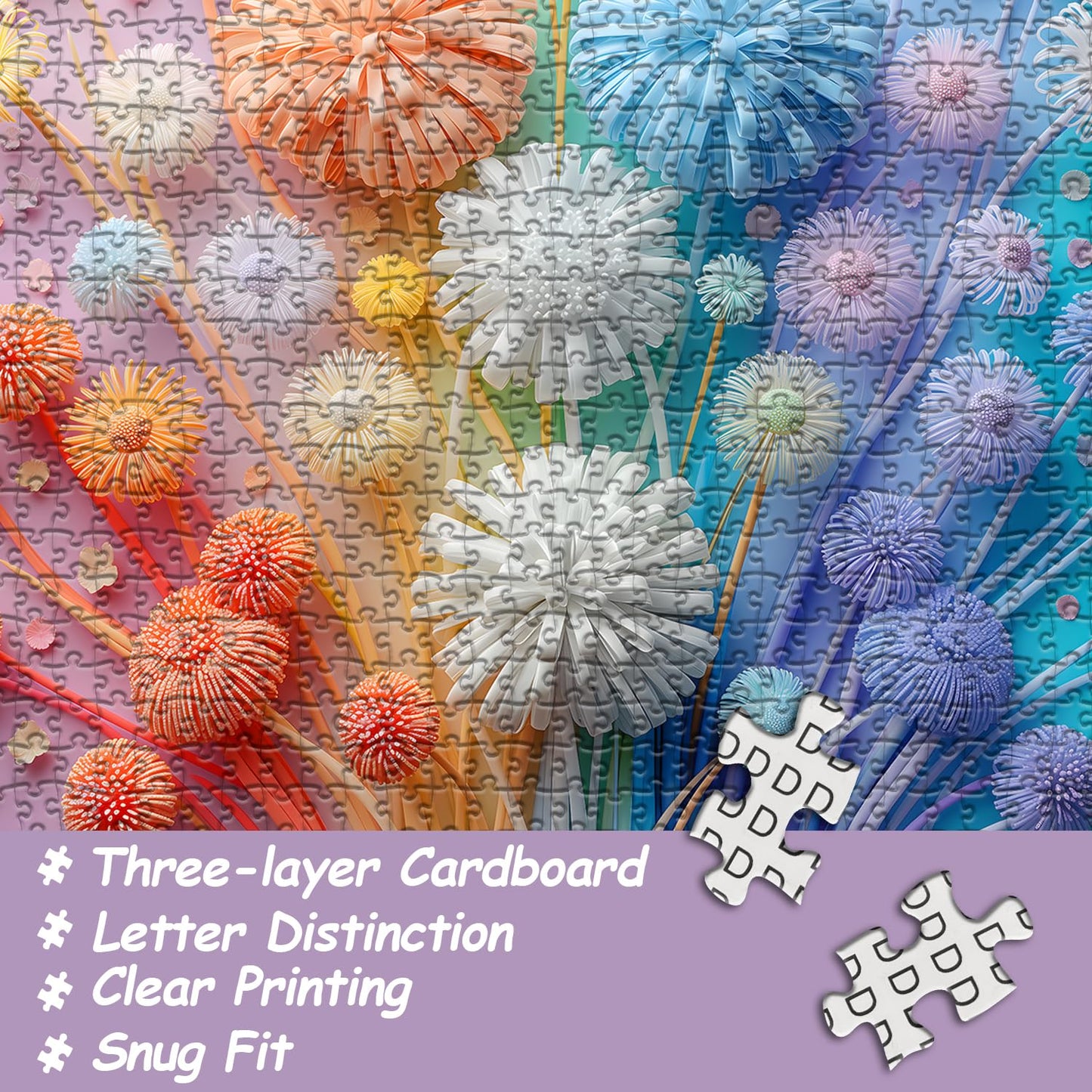 Flower Puzzles For Adults 1000 Pieces, Impossible Floral Puzzles, Colorful Rainbow Gradient Puzzle Hard,Challenging Spring Jigsaw Puzzles 1000 Pieces