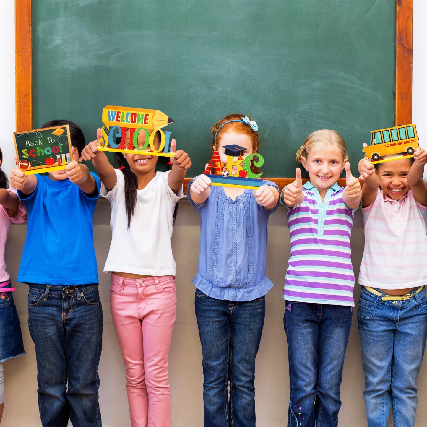 6 Pieces Back to School Party Decorations Wooden First of School Centerpieces Ready to Learn Table Toppers for School Classroom