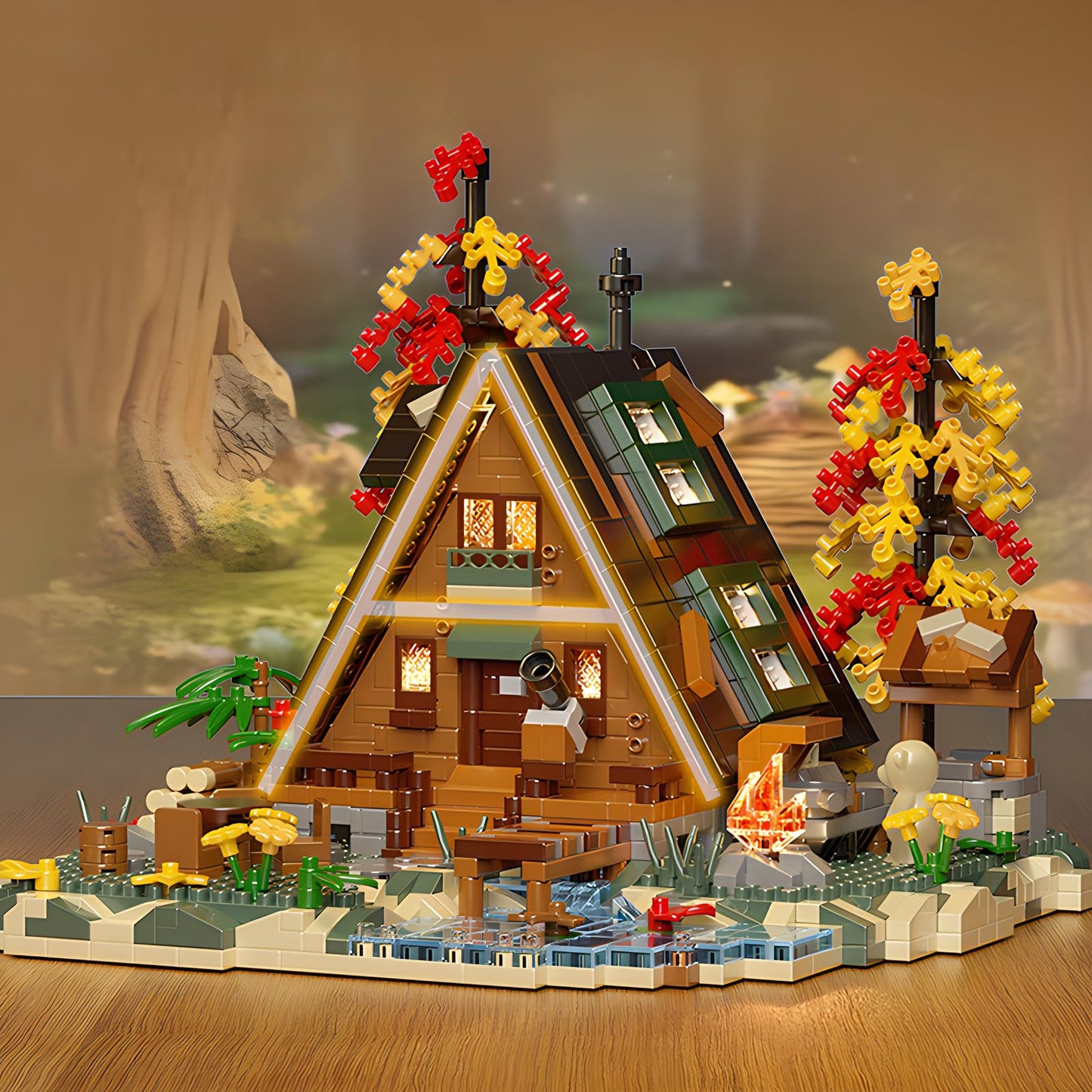Hjplpxh Flowers Wood Frame Cabin Building Blocks Set, Cherry Blossom Bonsai Treehouse Architecture Micro Mini Block Kits Gift Fo