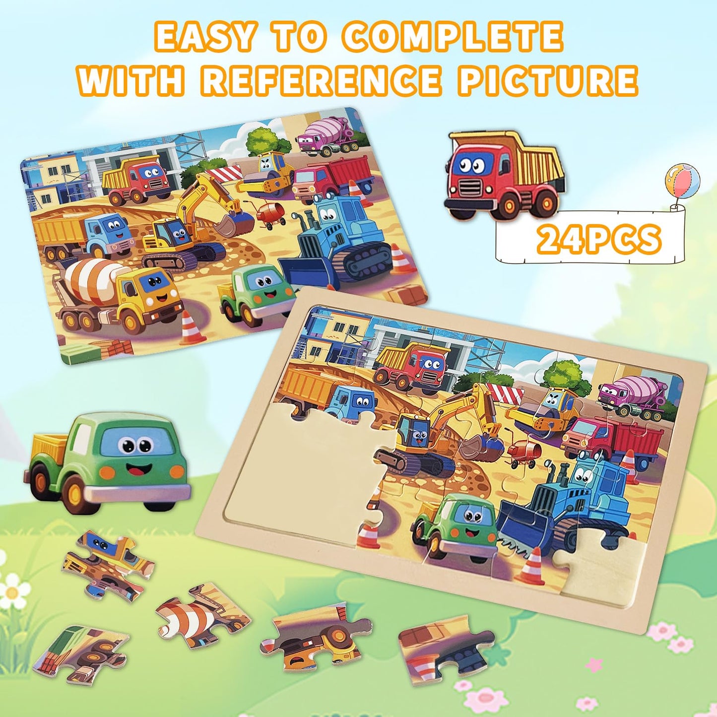 Wooden Puzzles for Kids Ages 4-6 4 Packs 24 PCs Jigsaw Puzzles Preschool Educational Toys Gifts for Children Ages 3-8 Kids Puzzle for 3+ Year Olds Boys Girls