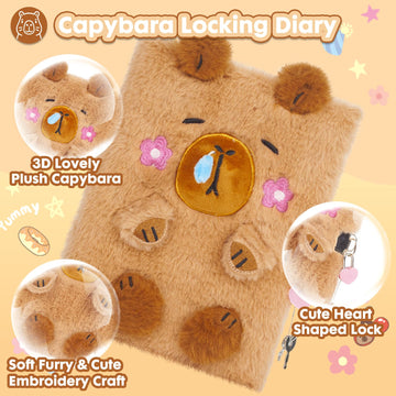 Capybara Diary for Girls with Lock Plush Capybara Toys Gift for Teen Girls Back to School Kids Writing Journal Notebook Birthday Gifts for Little Girls Ages 5 6 7 8 9 10-12 Year Old