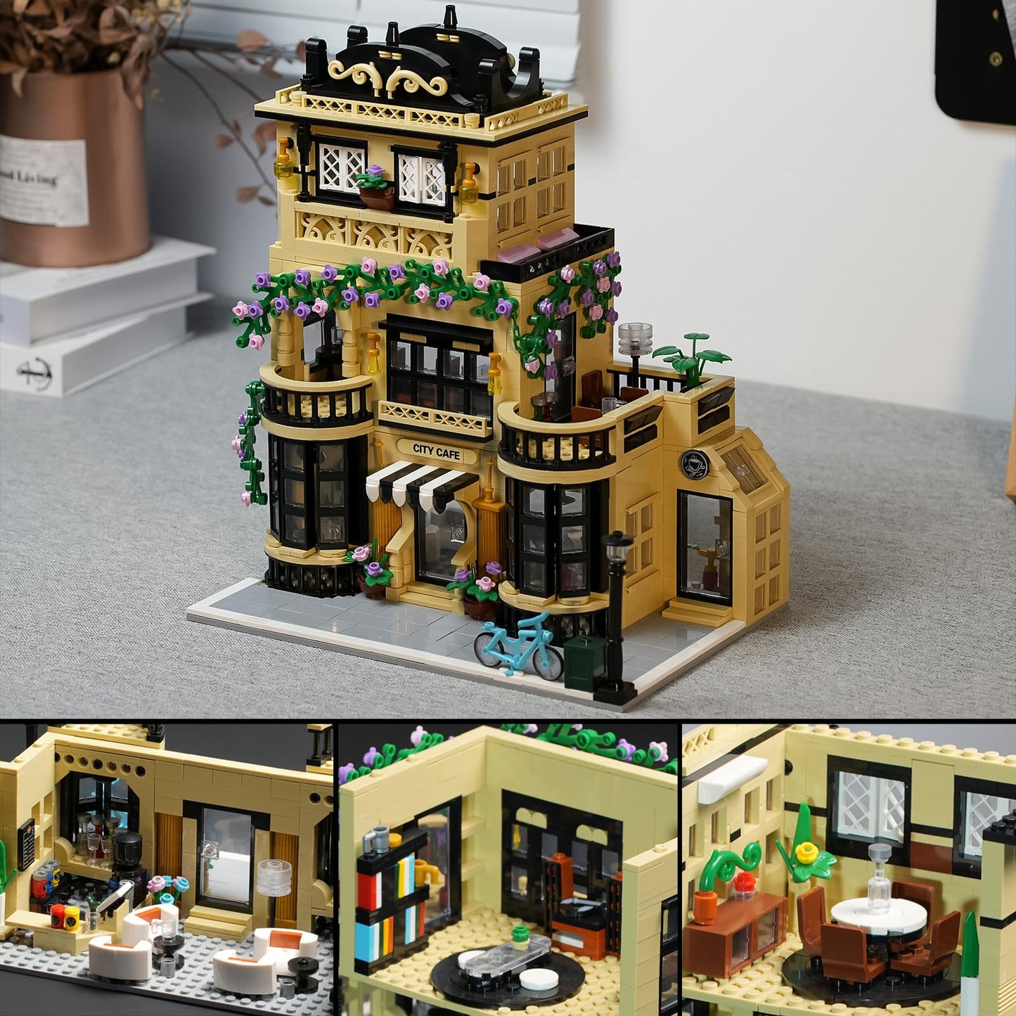 Enjbrick Flowers City Coffee Shop Building Set For Adutls,Architecture Building House Kit For Boys And Girls 8-14 Years 1443 Pcs