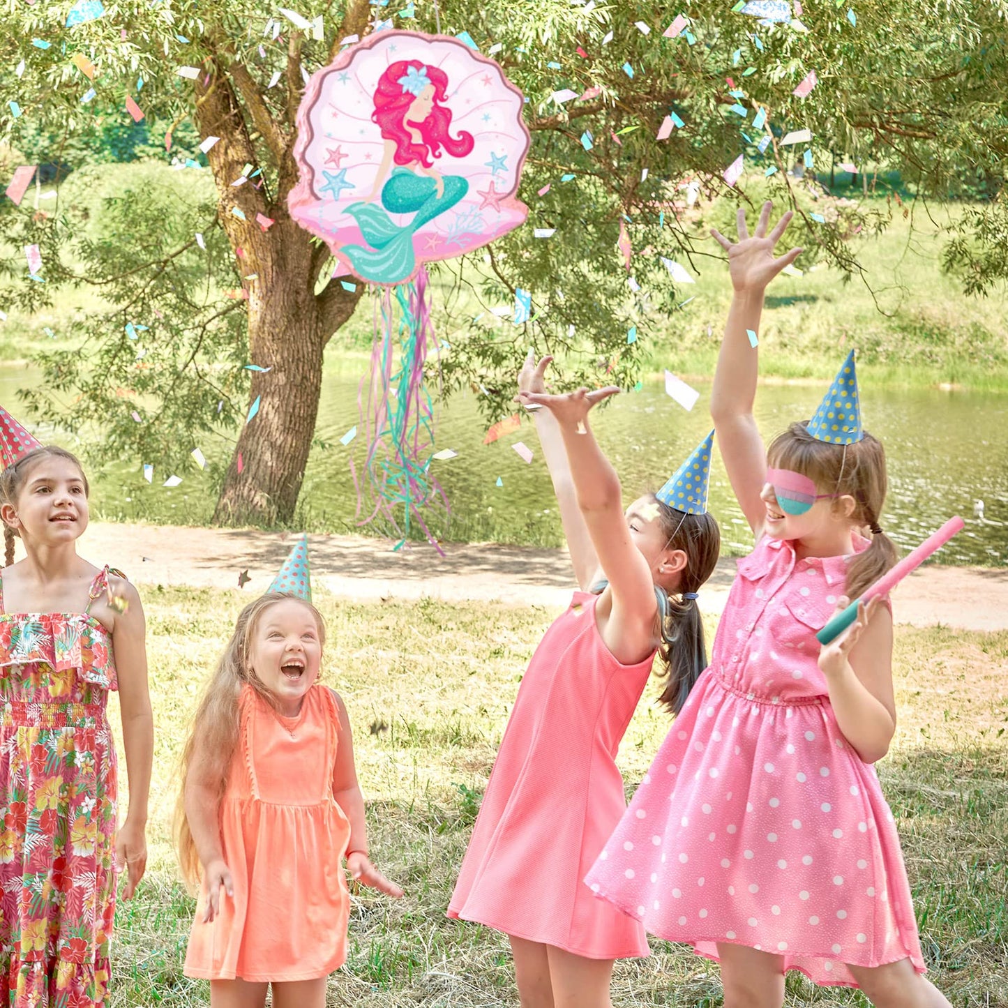 Ferraycle Mermaid Piata for Birthday Party Girl, Mermaid Party Supplies Piata with Blindfold, Bat and Confetti, Sea Ocean Theme