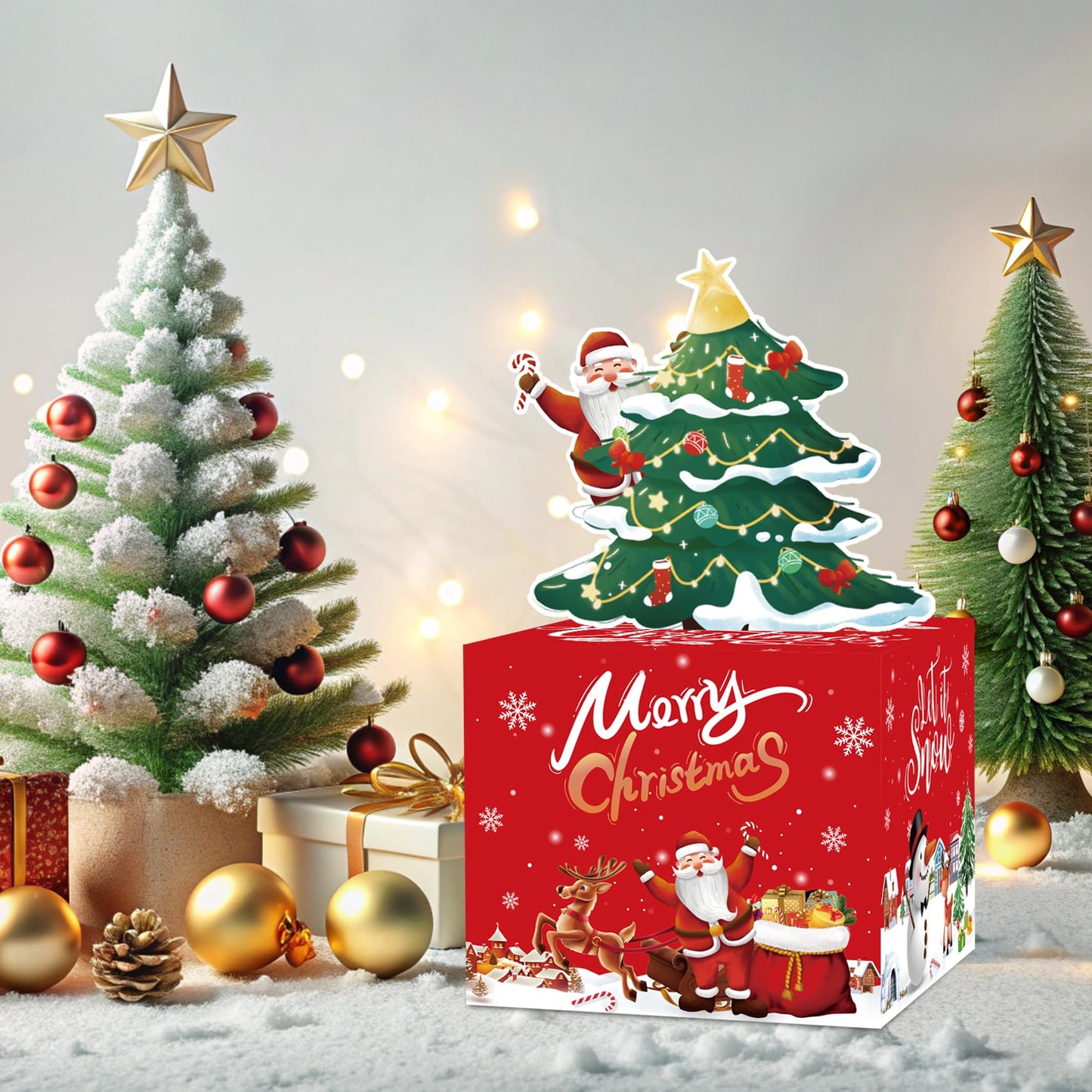 Meiidoshine Red Christmas Money Boxes For Cash Gift Pull, Surprise Money Holder Cash Gift For Kids Adults, Diy Fun Cash Box For Women Men Girls Boys Mom Dad Friends, Include 100Pcs Transparent Bags