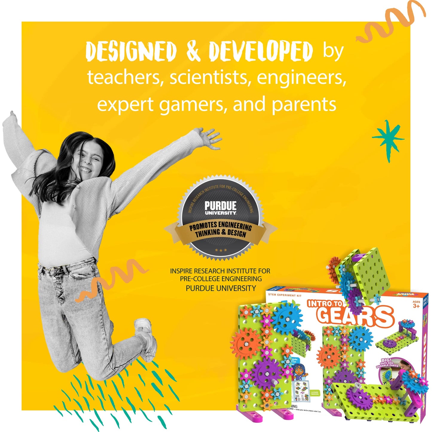 Thames & Kosmos Kids First: Intro To Gears Stem Experiment Kit For Ages 3+ | Build 4 Models, Learn About Gears, Power & Motion | Intro To Mechanical Engineering For Young Learners | Durable Parts