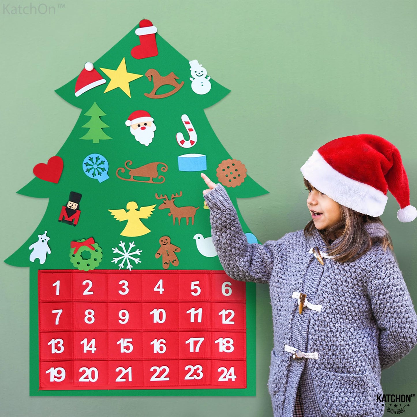 Katchon, Felt Christmas Tree For Kids Wall - Pack Of 25, Diy | Christmas Advent Calendar | Felt Christmas Tree Advent Calendar, Christmas Countdown Calendar For Kids | Christmas Party Favors For Kids
