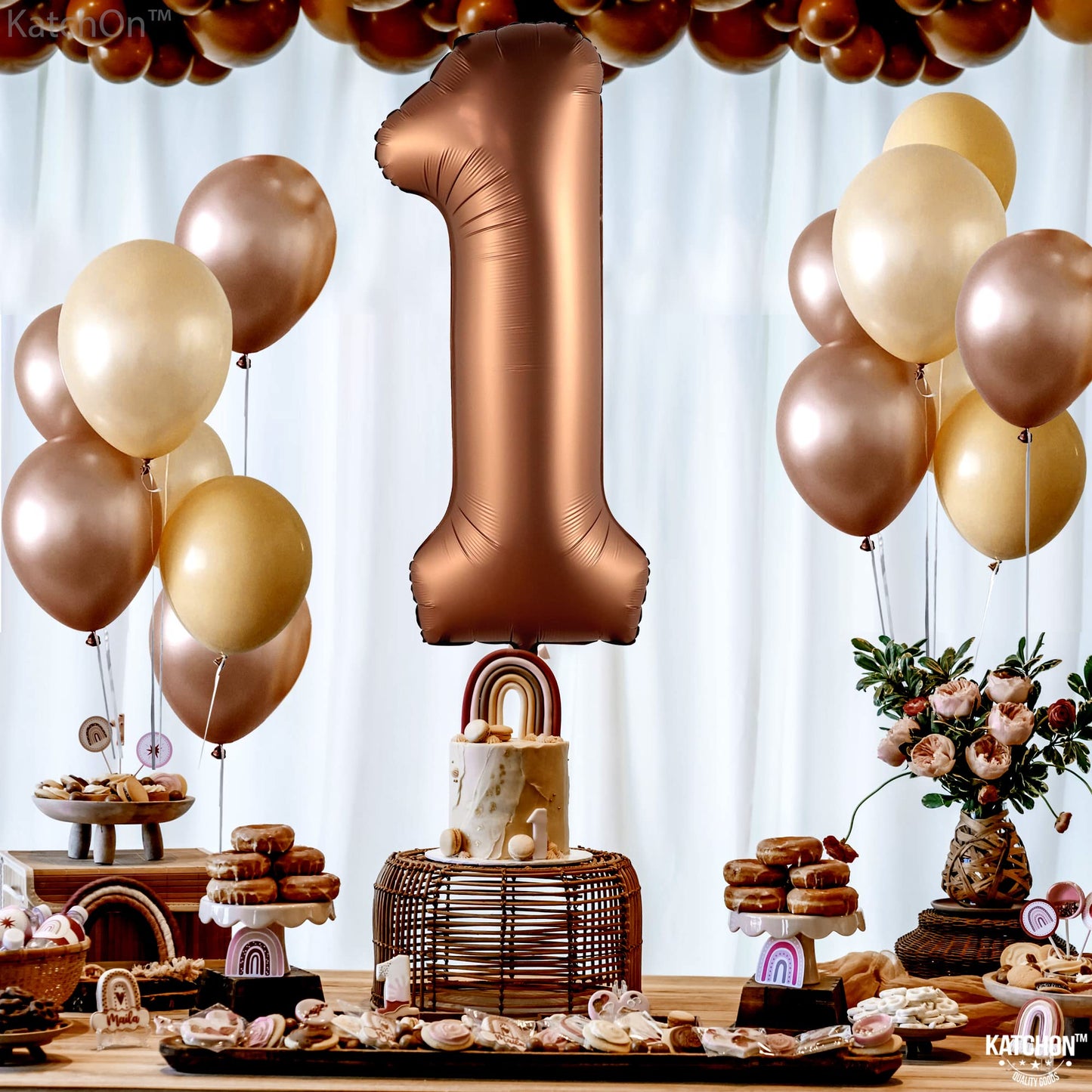 Big, Brown 1 Balloon Number - 40 Inch, Brown 1 Birthday Balloon | Number 1 Balloon Brown, 1St Birthday Decorations | Safari Theme Party Decorations | 1 Year Old Balloon For 1St Birthday Party Supplies
