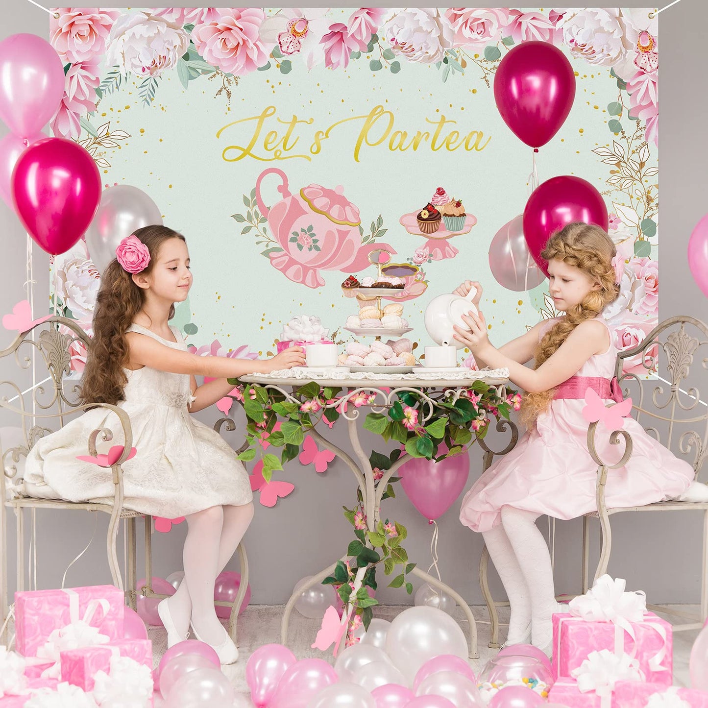 Tegeme Let'S Partea Party Backdrop Tea Party Banner Decorations Background For Baby Shower Birthday Party Photo Prop(Light Green