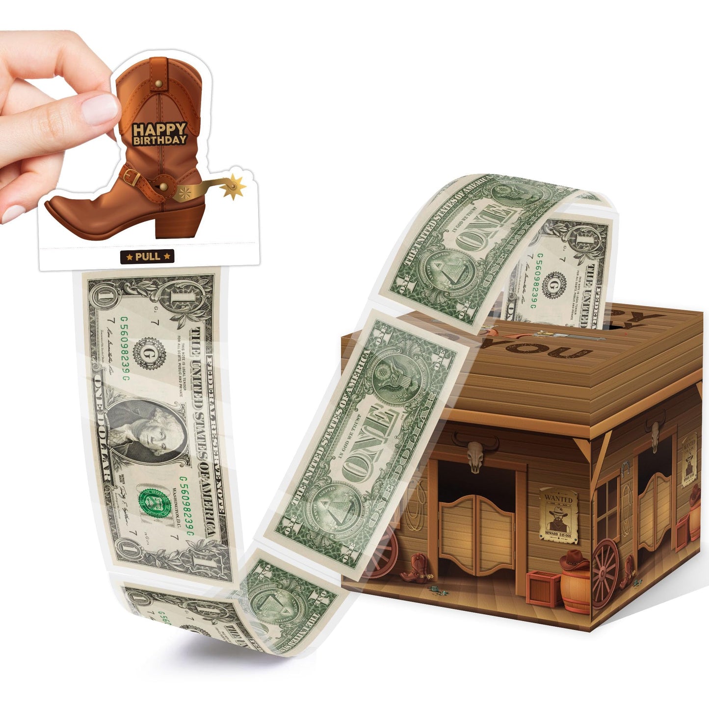 Cowboy Party Surprise Money Box Gift, Happy Birthday Money Box For Cash Gift With Pull, Cowboy Party Decoration For Women Men, C
