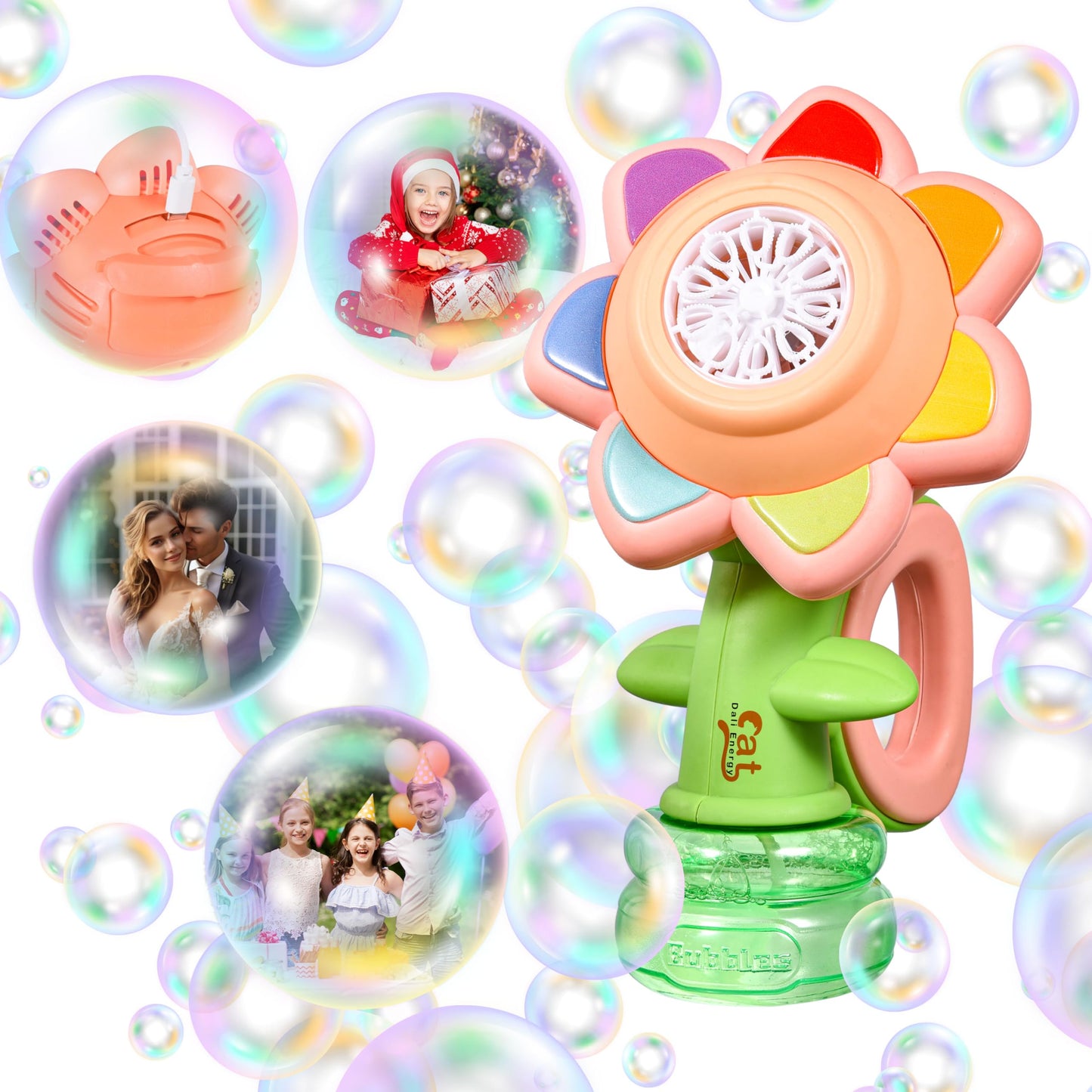 Sunflower Bubble Machine For Kids Automatic Flower Bubble Toy With Colorful Lighting For Toddlers Handheld 20000+Bubbles 3 Modes