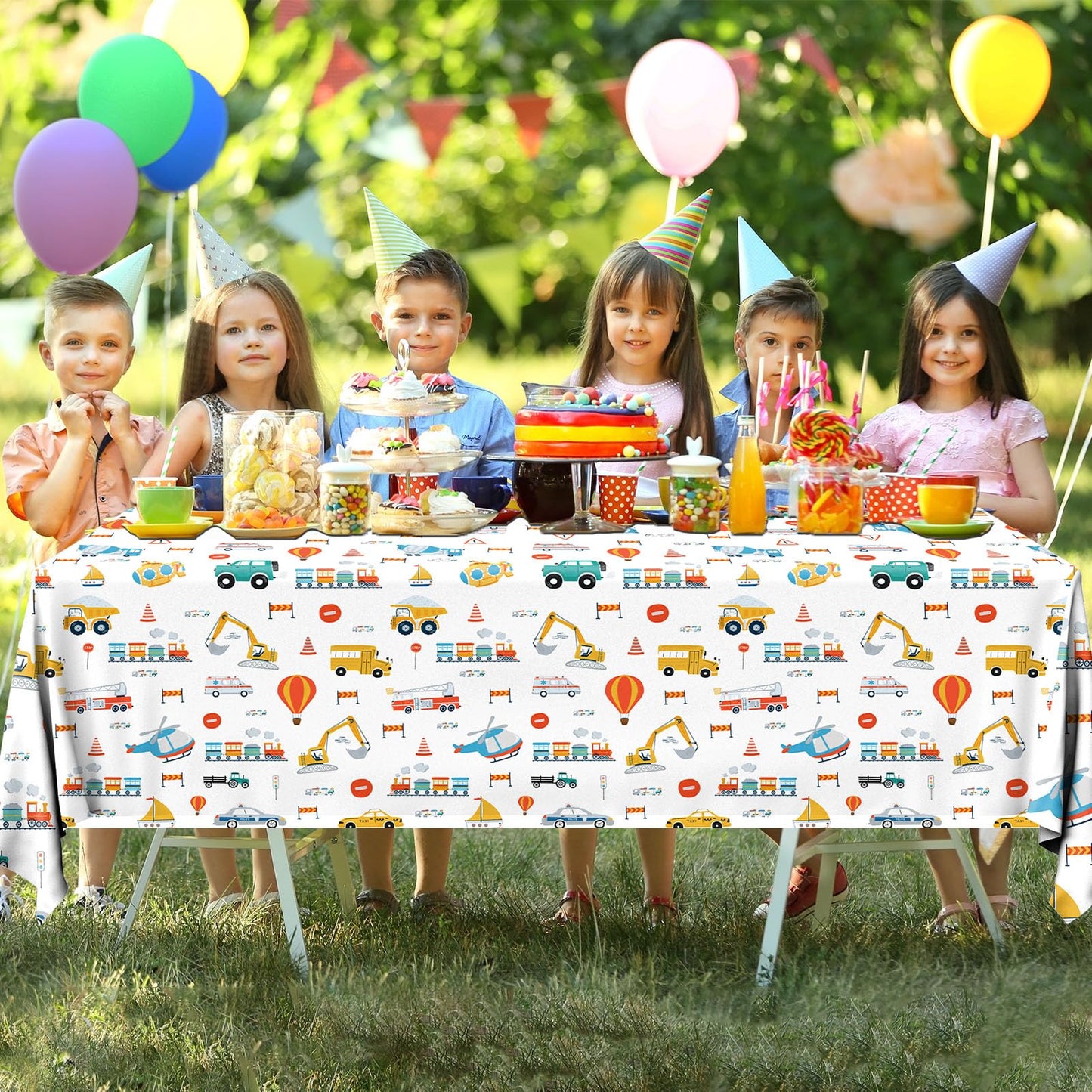 Hakoti 3Pack Transportation Birthday Tablecloth,Transportation Birthday Party Supplies Rectangular Truck Birthday Plastic Table