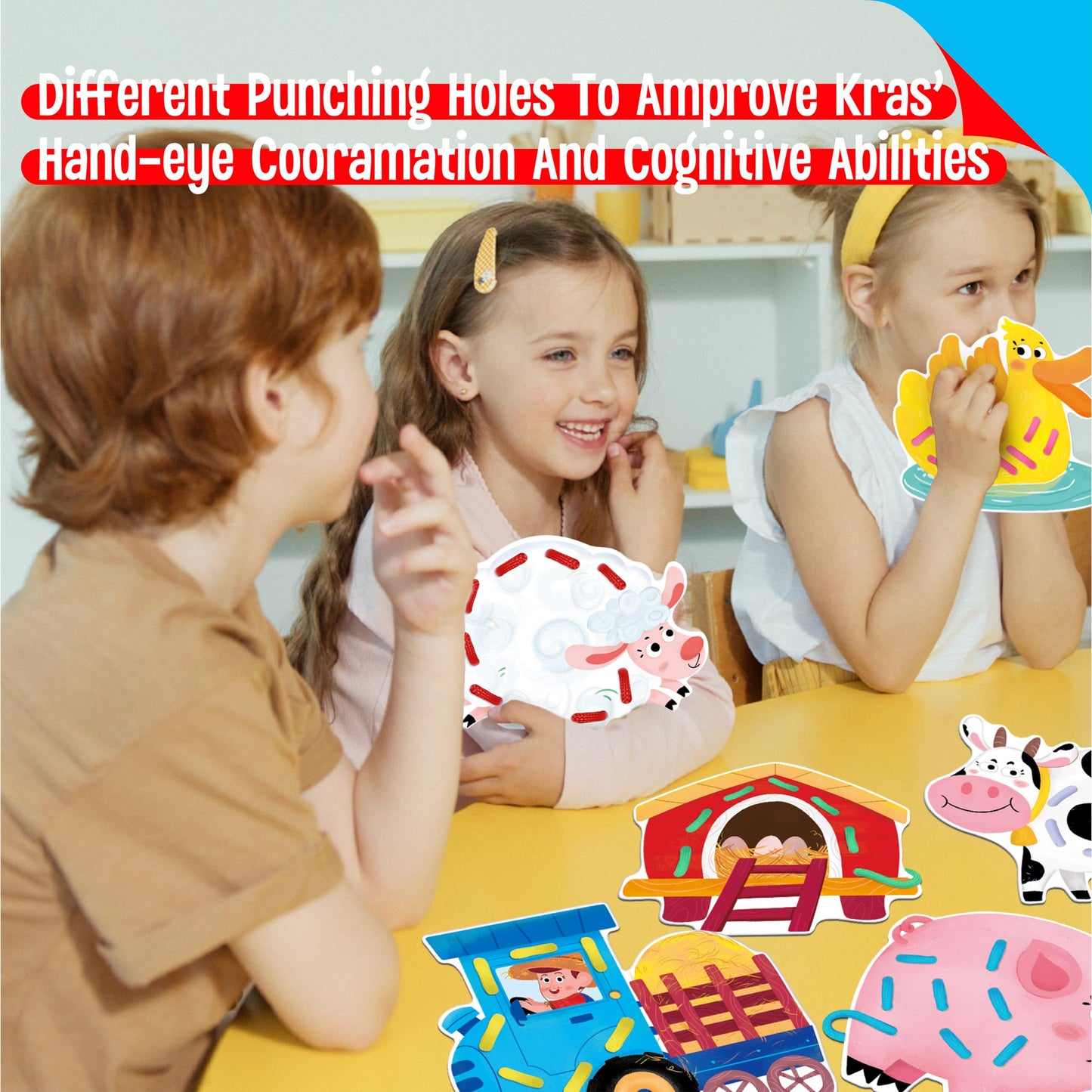 9 Pcs Farm Theme Lacing Cards, 9 Double Sided Sewing Cards With 9 Colorful Laces, Imagination Development Lacing Toys Educational And Learning Activity For Preschoolers, Kids