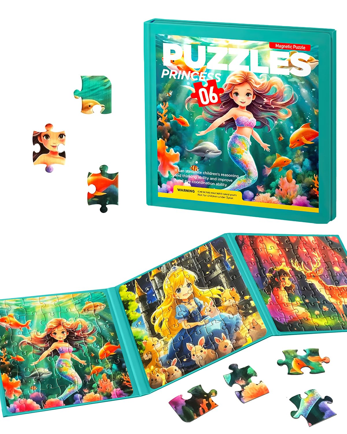 Magnetic Puzzles For Toddlers 4-6 Girls, Travel Puzzles For Kids Ages 3-5, 3 In 1 Dinosaurs Magnet Jigsaw Puzzle Book, Preschool