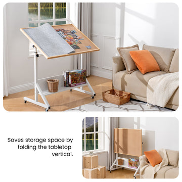 Tektalk Jigsaw Puzzle Table with Adjustable Height, White, MDF, Model E2015, 4 Roller Wheels, Fits Up to 1500 Pieces