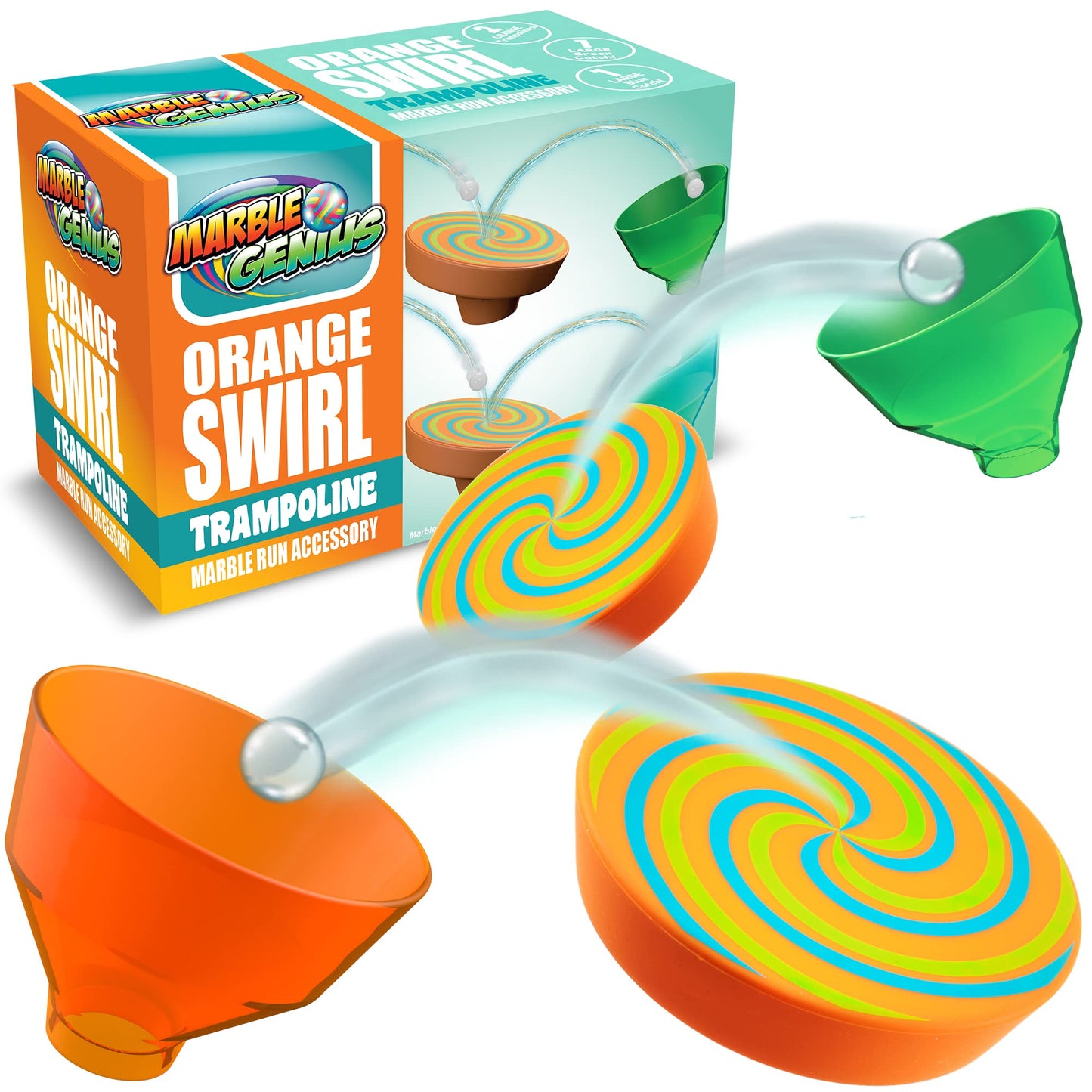 Marble Genius Stunts Trampoline Set: Includes 2 New Patented Trampolines And 2 Catch Buckets, Compatible With Other Marble Genius Products, Includes Online App, For Ages 5 And Above, Orange Swirl