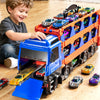 GYYCKTD Cars Truck Set Transport Toy for Kids, Race Track Set with 12 Die-Cast Cars, Trucks Playset, 2-Tier Launching Tracks, Ca