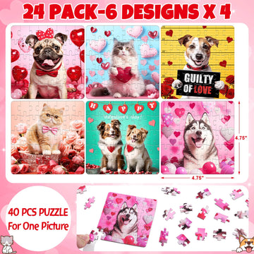 Partylamb Jigsaw Puzzles Gifts For Kids - 24 Packs Cat Dog Jigsaw Puzzles With Gift Cards, Easter Gifts Exchange Birthday Party