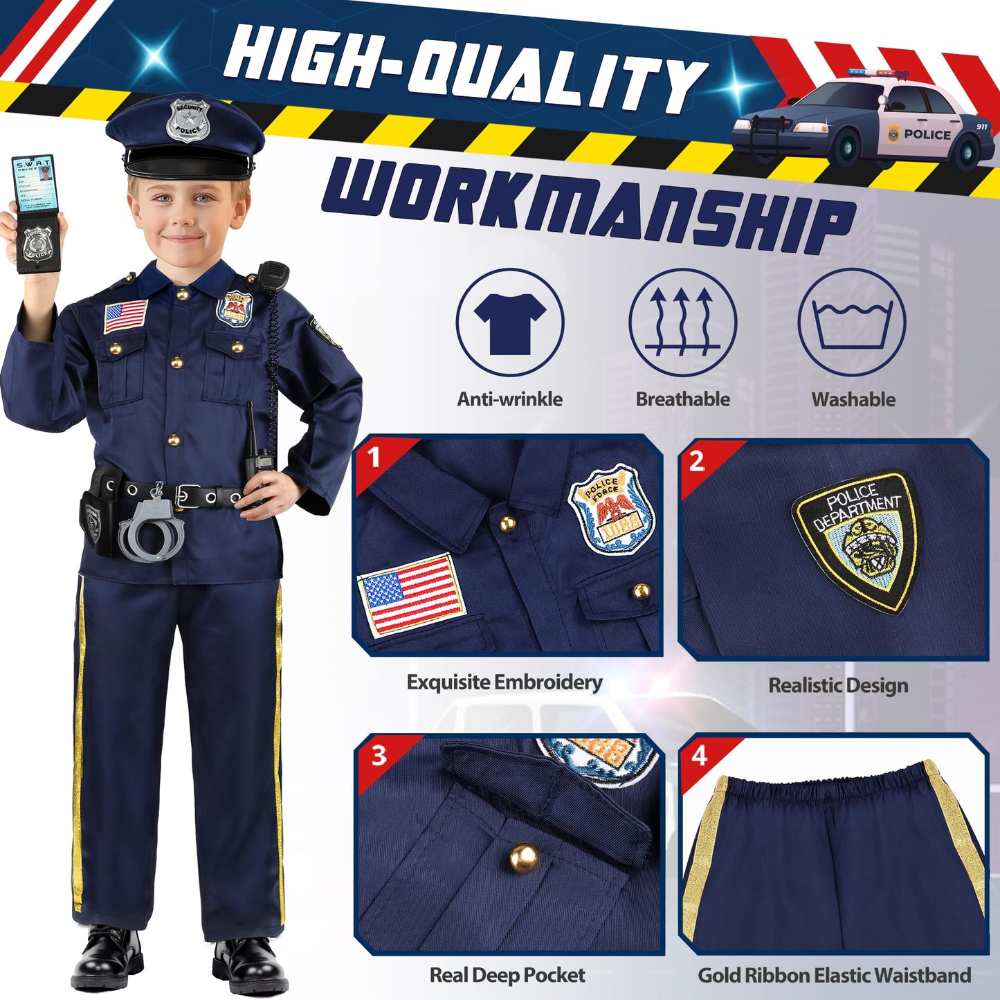 Joycover Police Costume For Kids, Police Costume With Toy Accessories, Cop Costume Outfit Set, Halloween Costumes For Boys/Girls