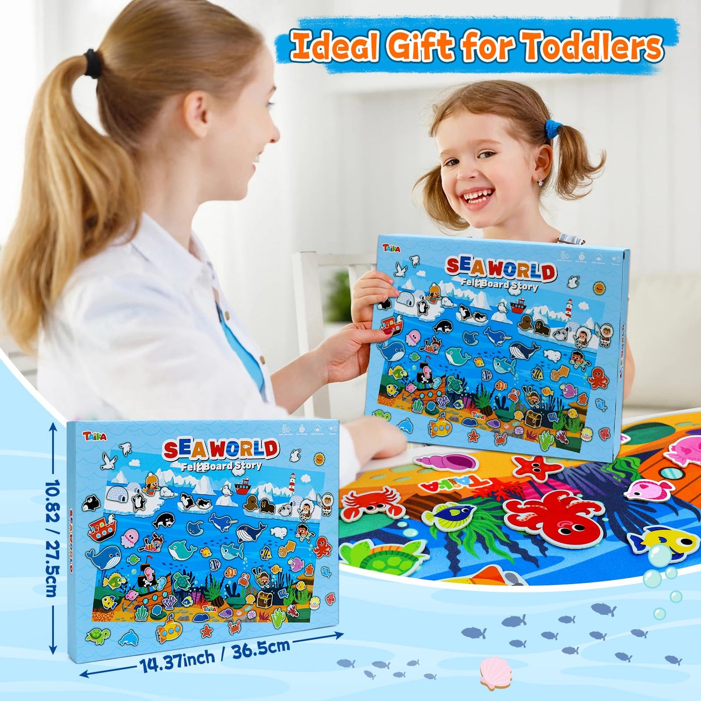 Taika 70 Pcs Ocean Felt Story Board Set, 43x28 inch Interactive Felt Board, Fuzzy Flannel Board, Preschool Storytelling, Classro