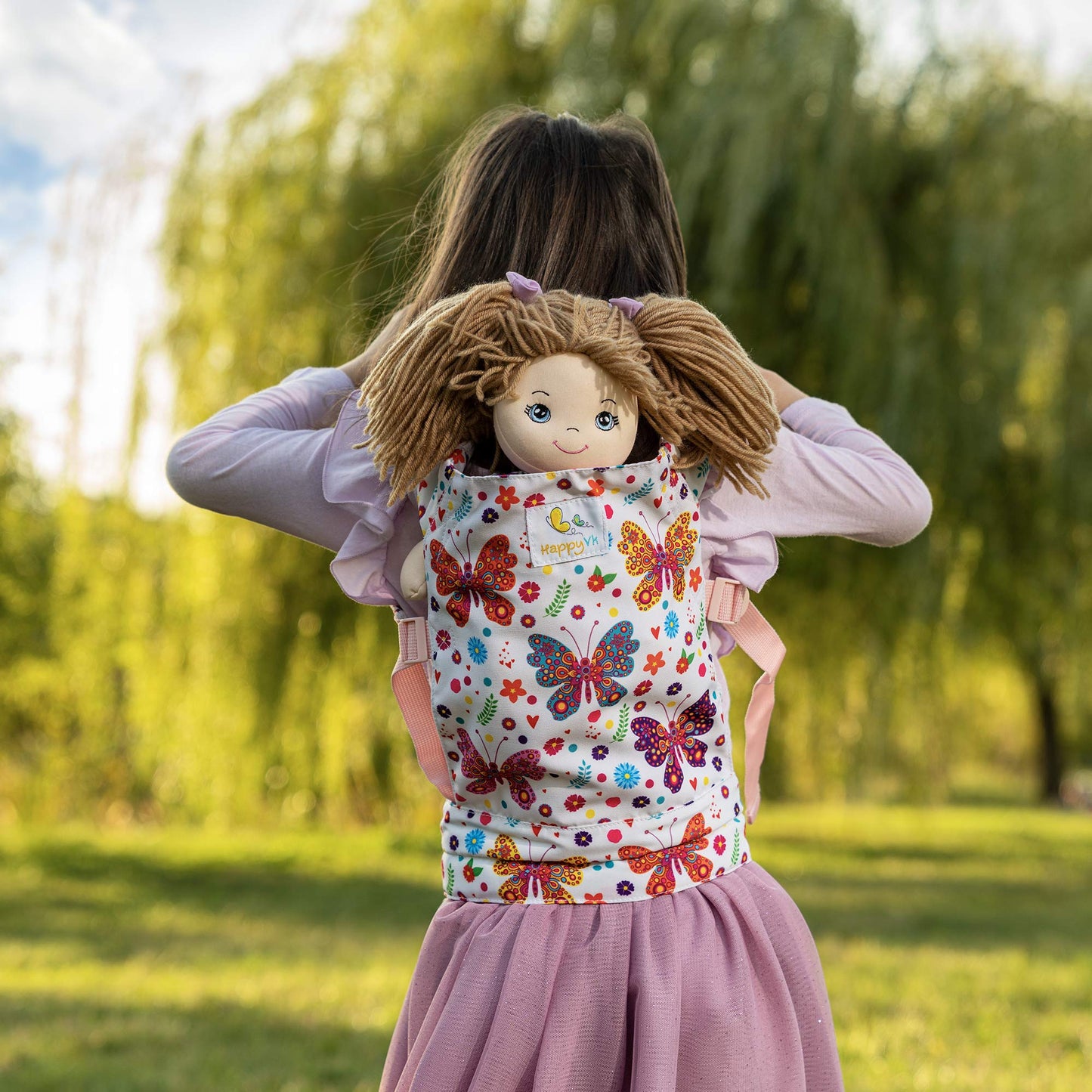 Happyvk Baby Doll Carrier Toy Doll Carrier Front Back For Little Girls Doll Accessories Butterfly