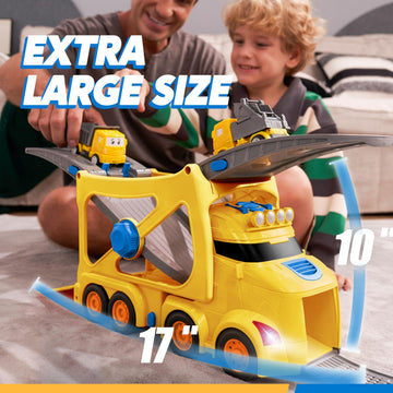 VROOMIX 3-Layer Extra Large Construction Truck Toys for Boy Girls, 7-in-1 Big Transport Vehicle Carrier Truck with Directional T