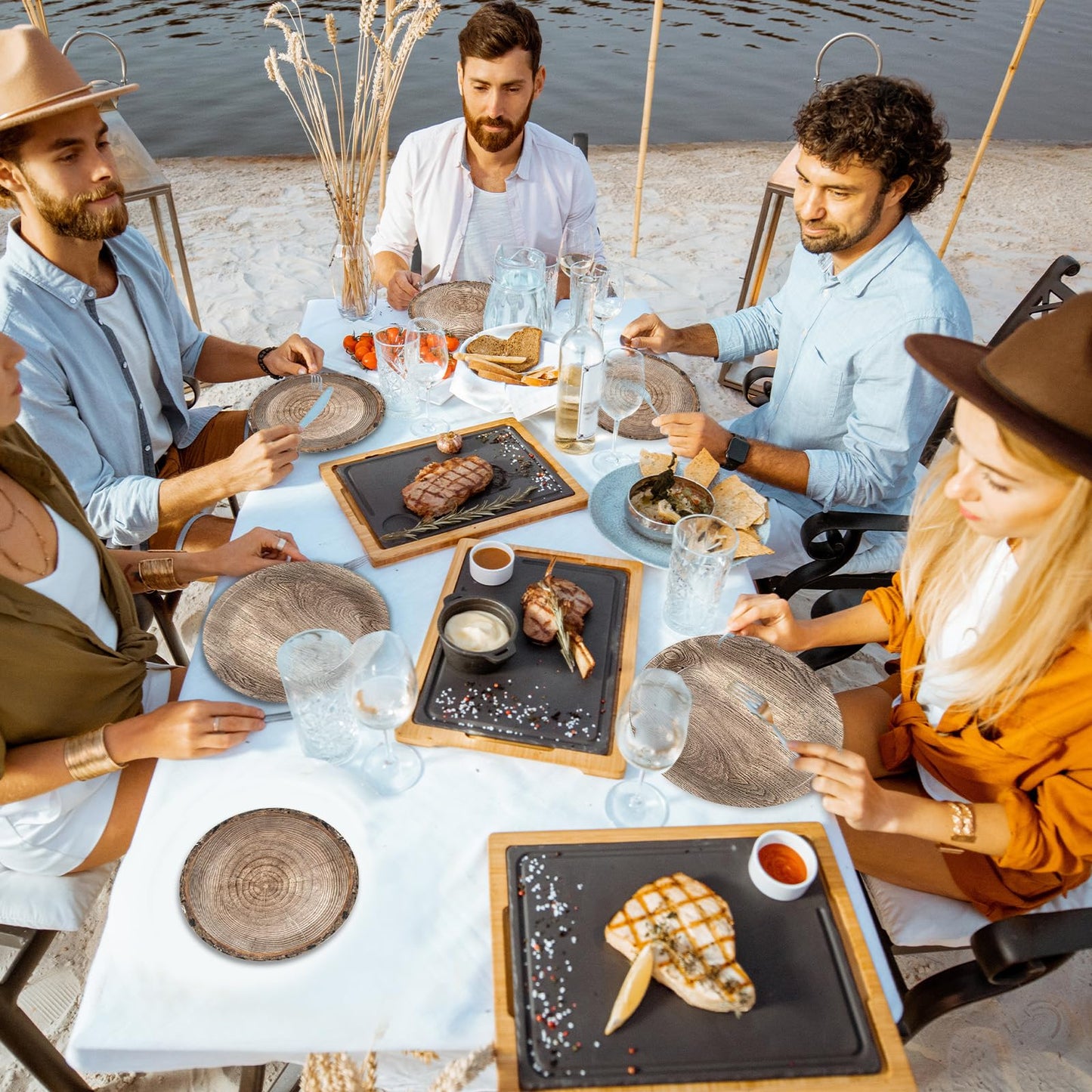 Gisgfim 48 Pcs Rustic Wooden Tree Party Plates Supplies Tableware Set Lumberjack Party Decorations Camping Hunting Theme Party T