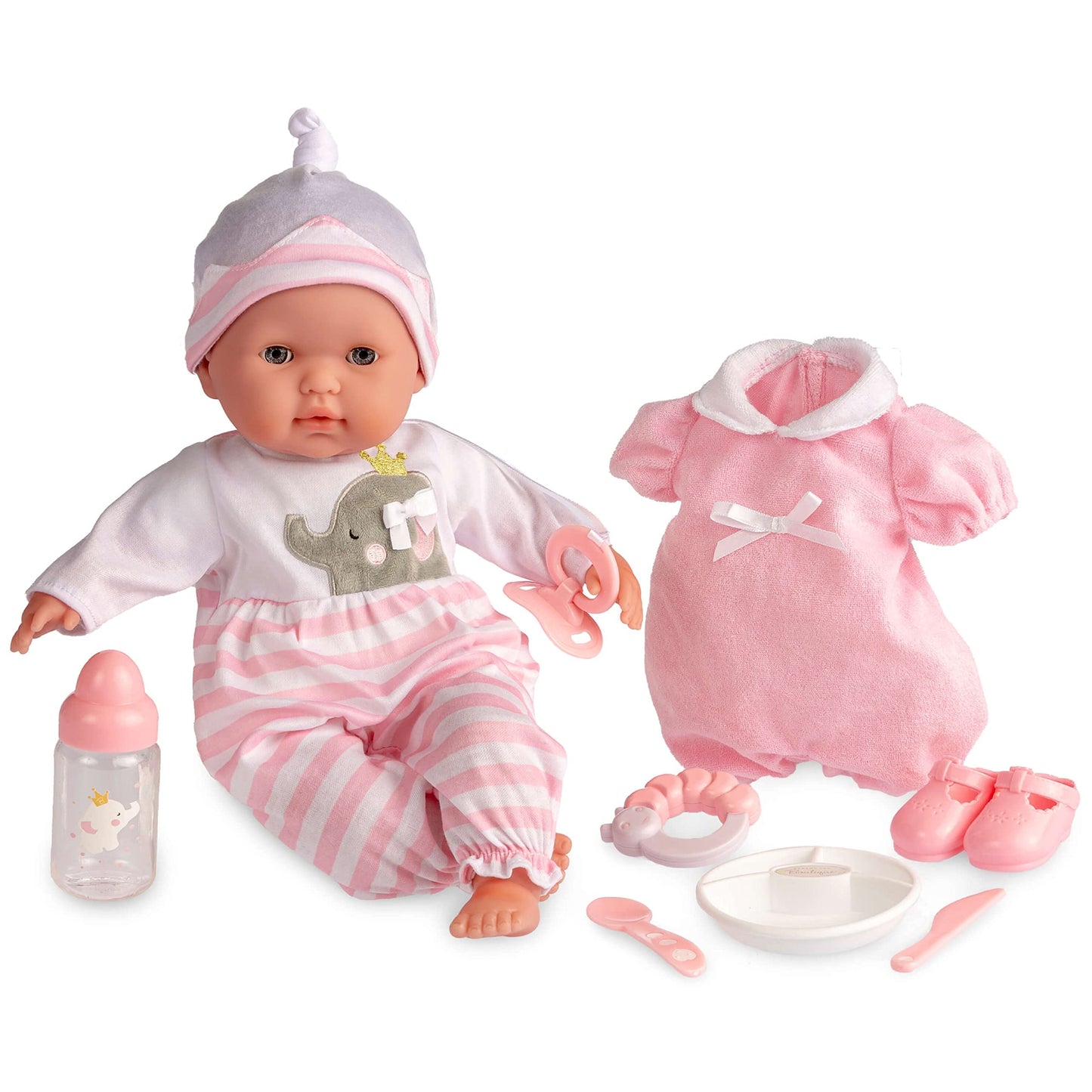 15' Realistic Soft Body Baby Doll With Open/Close Eyes | Jc Toys - Berenguer Boutique | 10 Piece Gift Set With Bottle, Rattle, Pacifier & Accessories | Pink | Ages 2+