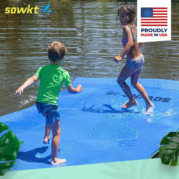 enhanced Made in USA Lily Pad Floating Mat for Lakes and Pools (12x6 ft) - Great for The Lake Pool Boat or as a Floating Dock - Giant Lilly Pad for mature-themeds and Kids Alike for Unlimited Water Fun