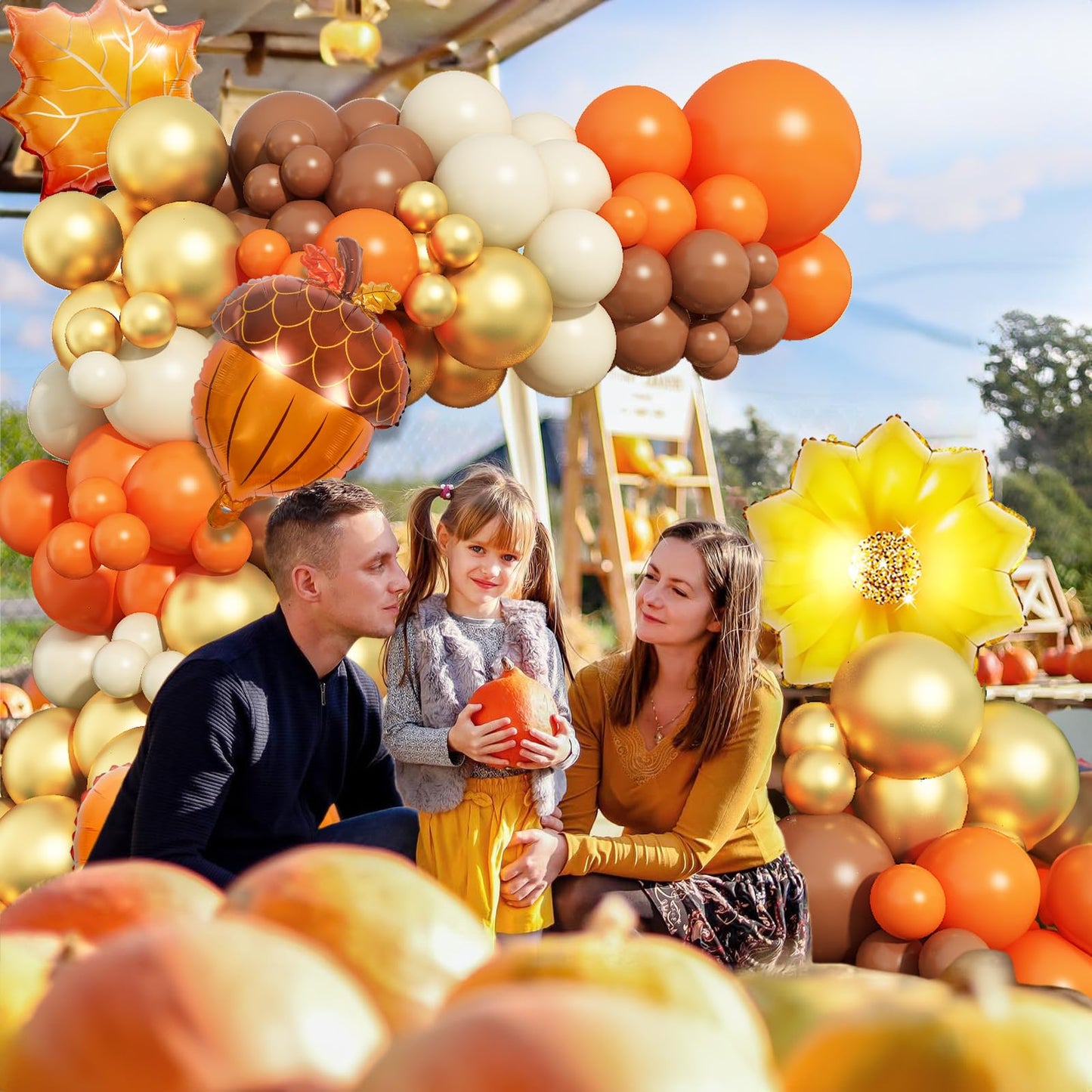 Fall Party Decoration Balloon Arch Kit, Orange Burgundy Brown Beige White Balloons With Maple Leaves Pumpkin Foil Balloons Garla