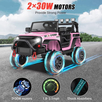 Hikole Kids Ride On Car Truck With Remote Control, 12V Electric Car For Kids, Battery Powered Cars W/Safety Belt,3 Speeds, Spring Suspension, Pink Jeeps Car For Girls