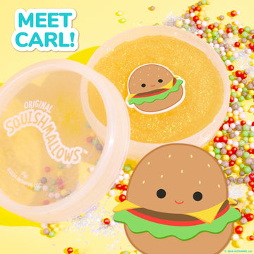 Original Squishmallows Glitter Carl The Burger Charm, Vanilla-Scented Slime, 3 Slime Add-Ins, Pre-Made Sludge Toy For Kids, Grea