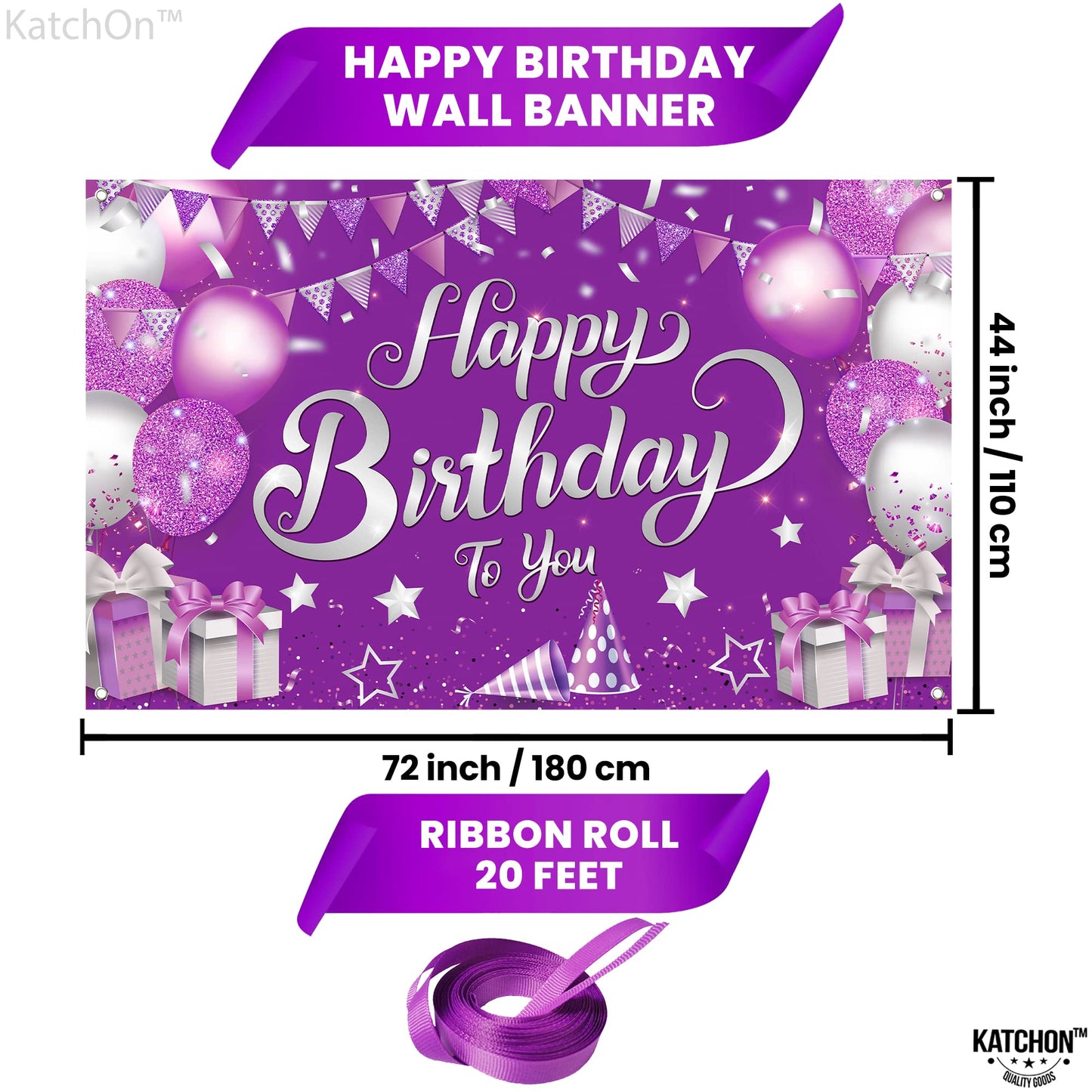 Katchon, Xtralarge Purple Happy Birthday Banner - 72X44 Inch | Purple Happy Birthday Backdrop | Happy Birthday Backdrop Purple For Birthday Decorations For Girls | Happy Birthday Sign For Backdrop