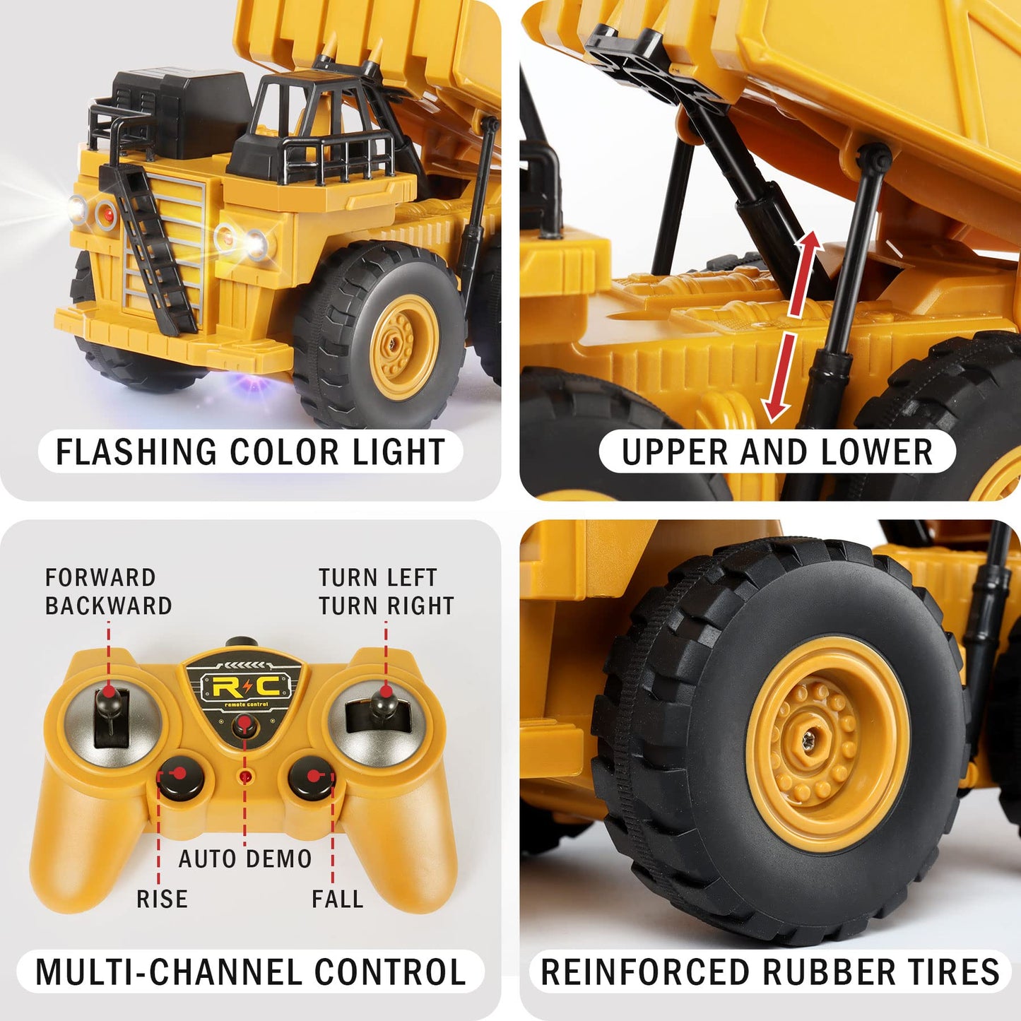 Funbud Remote Control Dump Truck for Boys Ages 6-12, RC Construction Vehicle Engineering Toys, Birthday Ideas for 7 8 9 10 11 Ye
