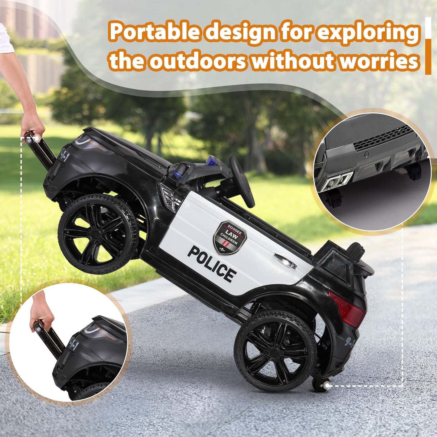 Tobbi Police Car Ride On Electric Car For Kids - Second Day Delivery - Battery Powered Ride-On Toys Cop Cars With Remote Control, Siren, Flashing Lights, Music, Spring Suspension, Carbon Black