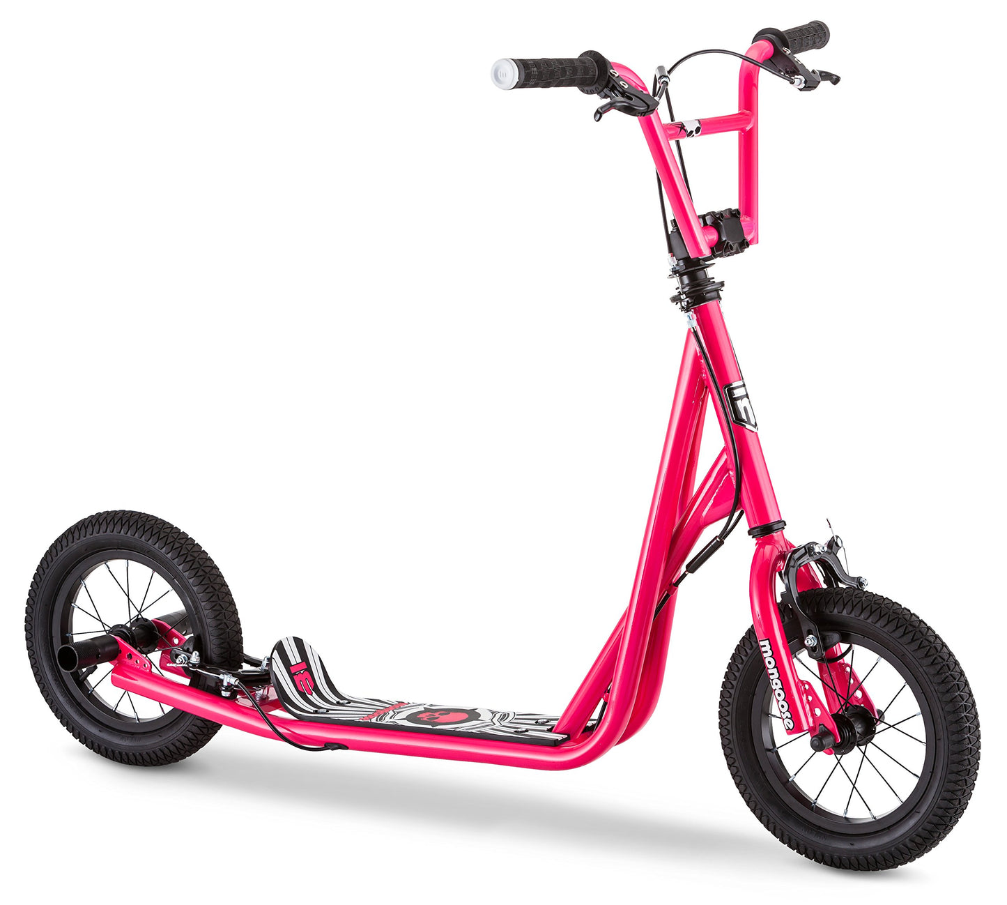 Mongoose Expo Kick Scooter, Bmx-Style Handlebar & Brake Cable Rotor, For Riders Ages 6 And Up, Rear Axle Pegs, 12-Inch Air Tires, Max. Weight Of 175 Lbs., Pink/Black