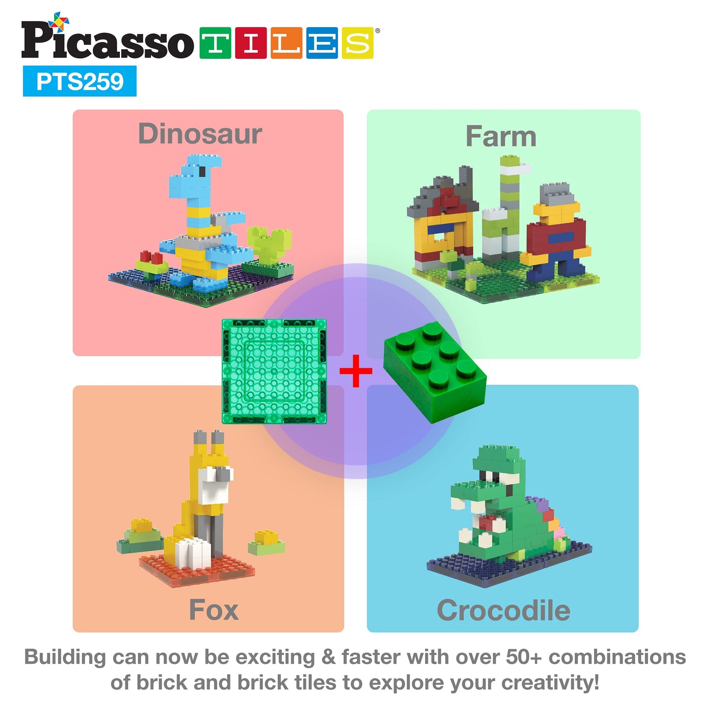 Picassotiles 259Pcs Magnetic Brick Tile Building Block Combo Set Compatible With Other Tiles Over 50+ Combination Stem Toy Educa