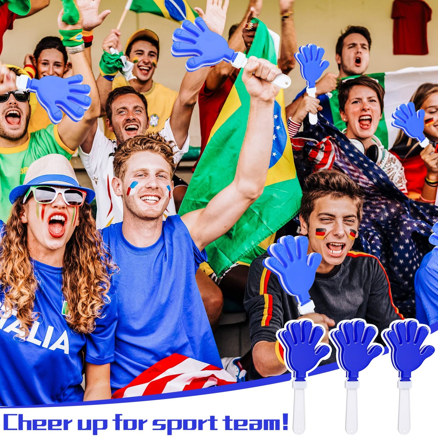 Sosation 36 Pcs Team Spirit Accessories, Cheerleading Pom Poms Hand Clappers Party Favors And Thunder Sticks Noise Makers For Sporting Events Football Baseball Cheering Essentials(Blue Silver)