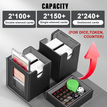 Kabinka Deck Box for MTG with Commander Display 3 in 1 Trading Card Storage Box Fit 200 Double-sleeved Cards Removable Deck Case for TCG/Sports Cards with 2 Magnetic Card Holders (Black)