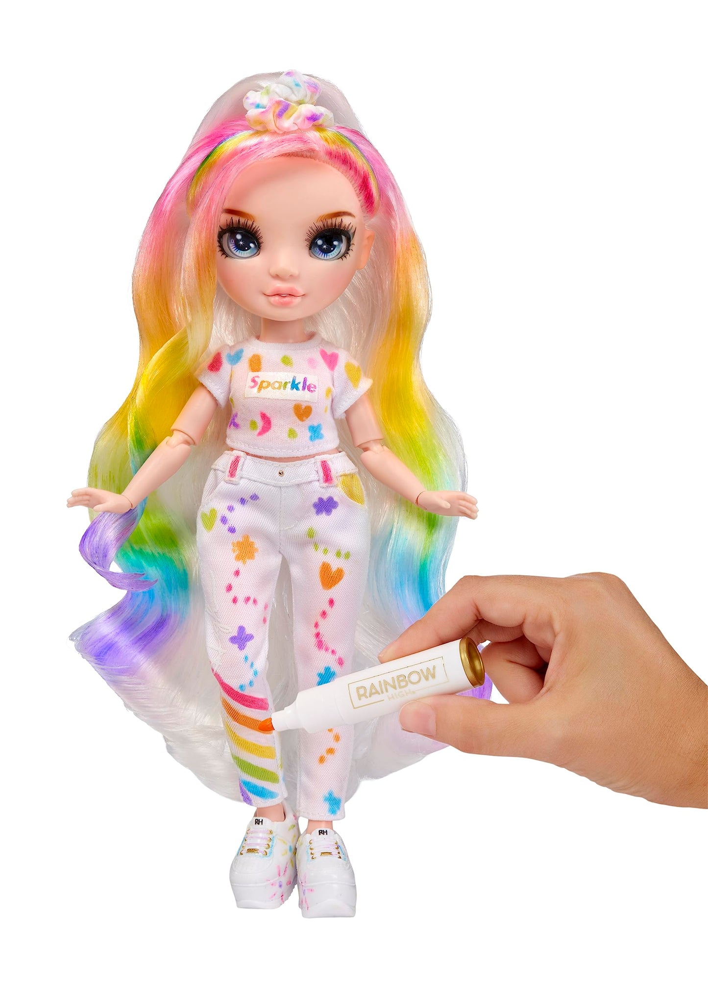 Rainbow High DIY Doll - Color & Create Fashion with Washable Markers, Blue Eyes, Straight Hair, Model 594123-C3, Rainbow Colors