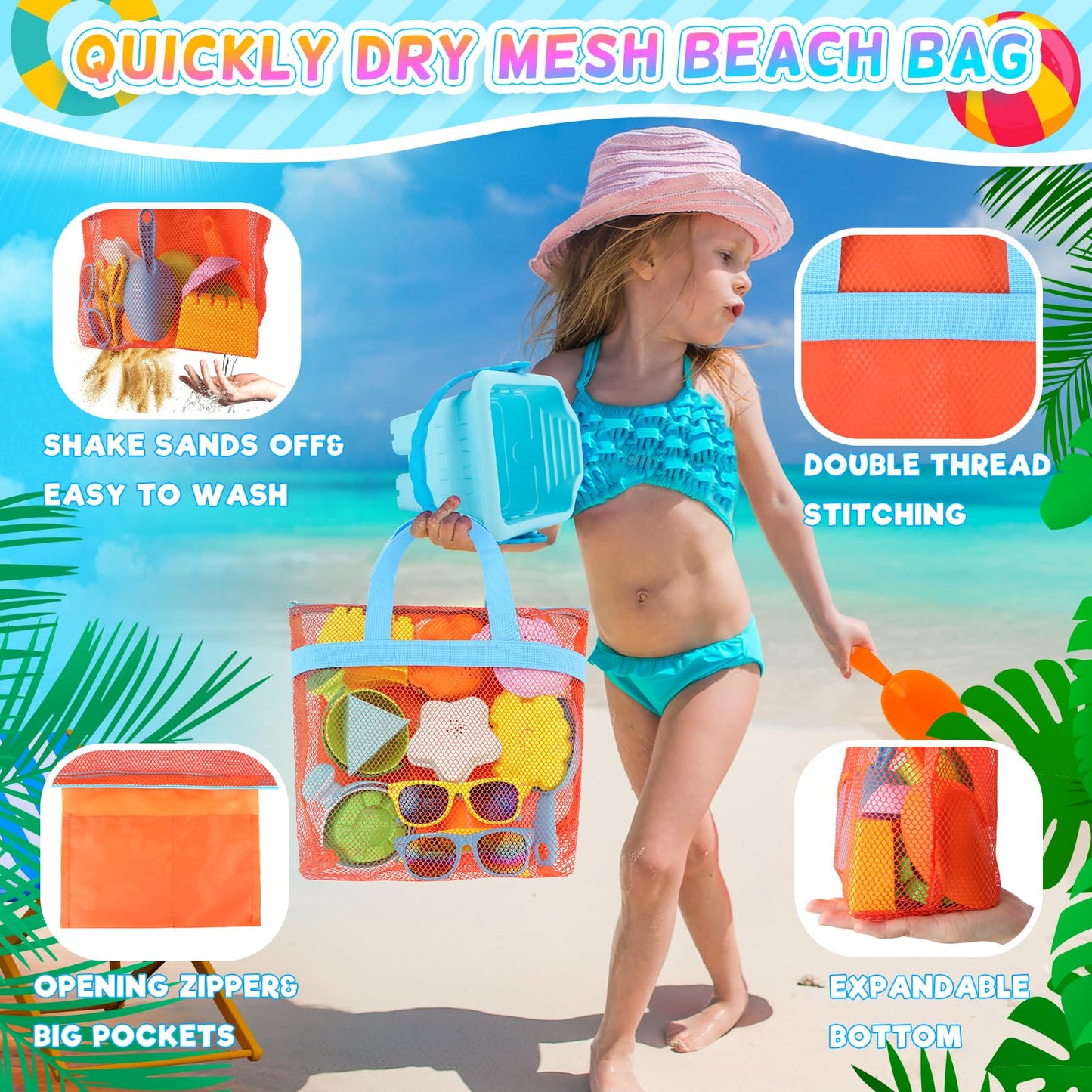 Luucio 42 PCS Beach Toys and Sand Toys, Sandbox Toys Beach Toys for Kids 3-10, Kids Beach Toys with Sand Bucket, Mesh Bags, Kids