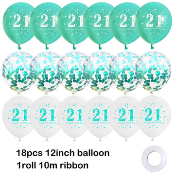 18Pcs Happy Birthday Balloons Decorations Teal Blue White 21St Birthday Balloons Decoration Happy 21St Birthday Confetti Latex B
