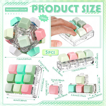 Halloscume 5 Pcs Keyboard mature-themed Fidget Toy Clicker Toy in 5 Styles Keyboard Fidget Keychain Cube Mechanical Key Button Clicker Stress Relief Gift for Office Home Pass Time(Fresh Color)