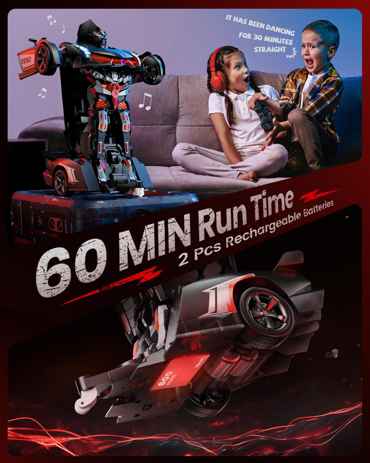 V992 Transform Remote Control Car,Transform Robot RC Cars,1:14 Scale,2-in-1 Robot Toy Car with Sound & Light Effects,Gesture Sen