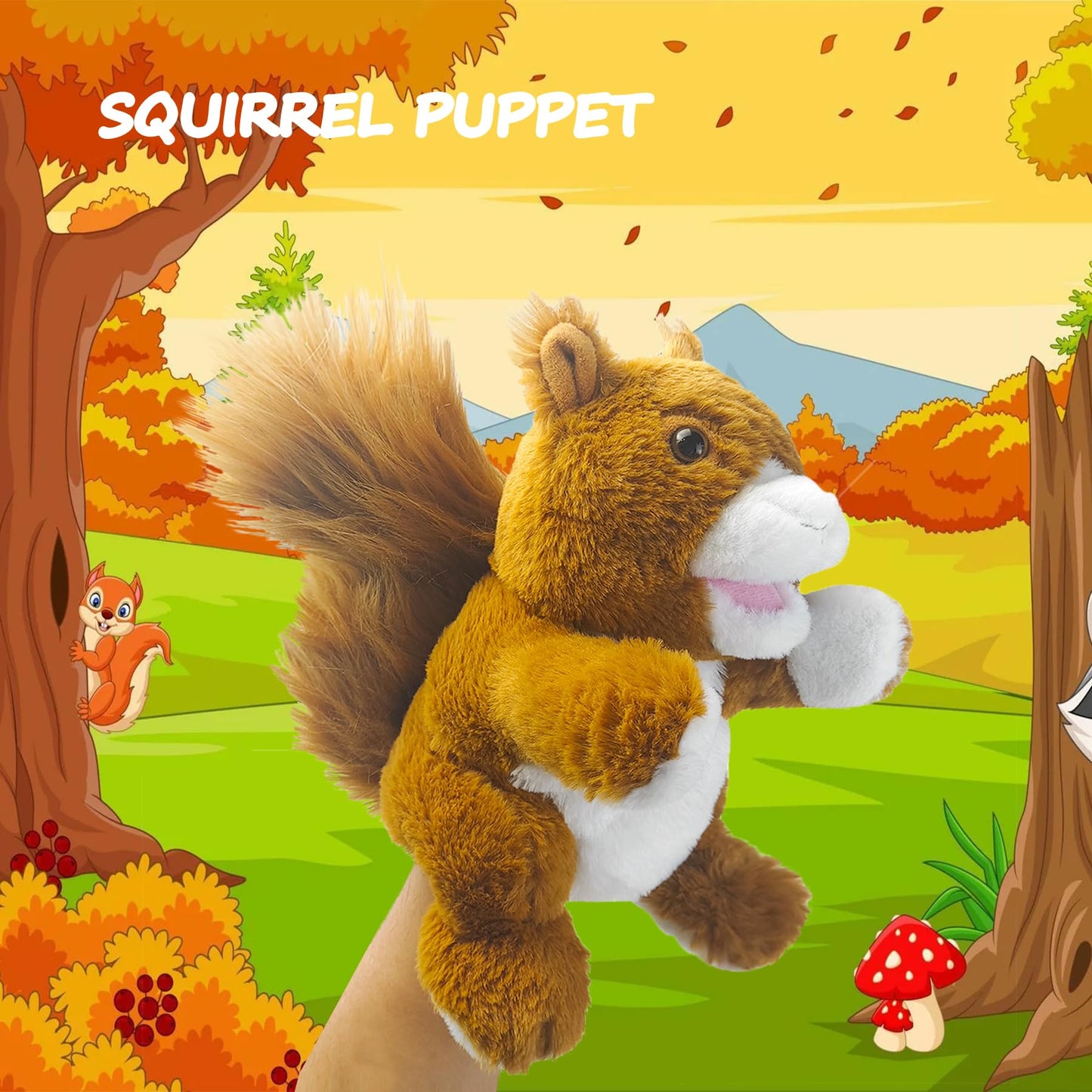 Okegztoa Hand Puppets,10'' Squirrel Hand Puppets For Kids,Hand Puppets For Toddlers 1-3 And Kids With Movable Mouth,Sloth Stuffe