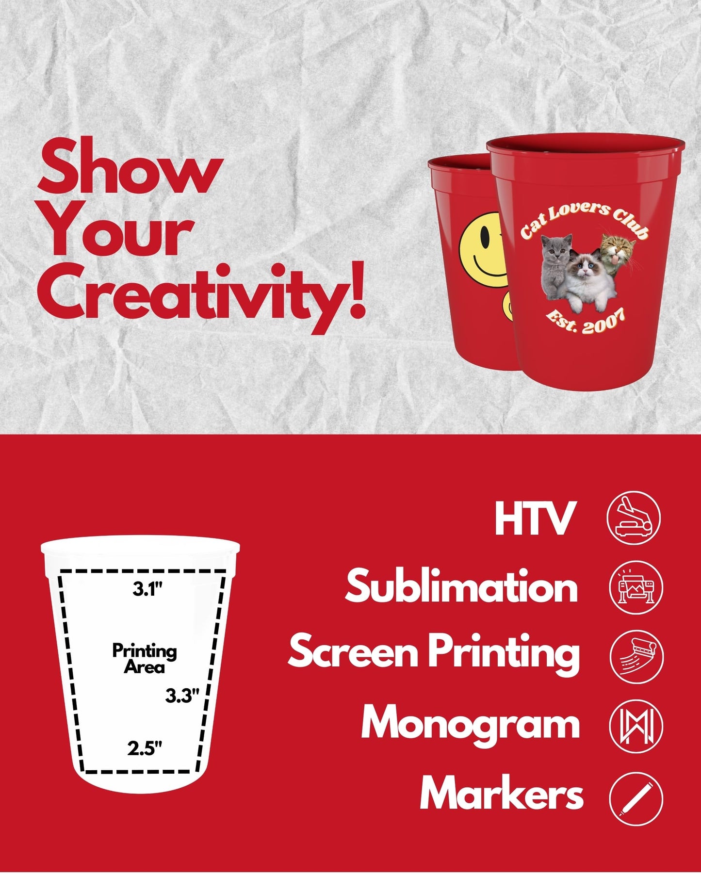 Partyprints 100 Pack 16 Oz Red Reusable Blank Plastic Cups, Stadium Cups Bulk - Bpa Free Dishwasher Safe Party Cups, Colored Cup