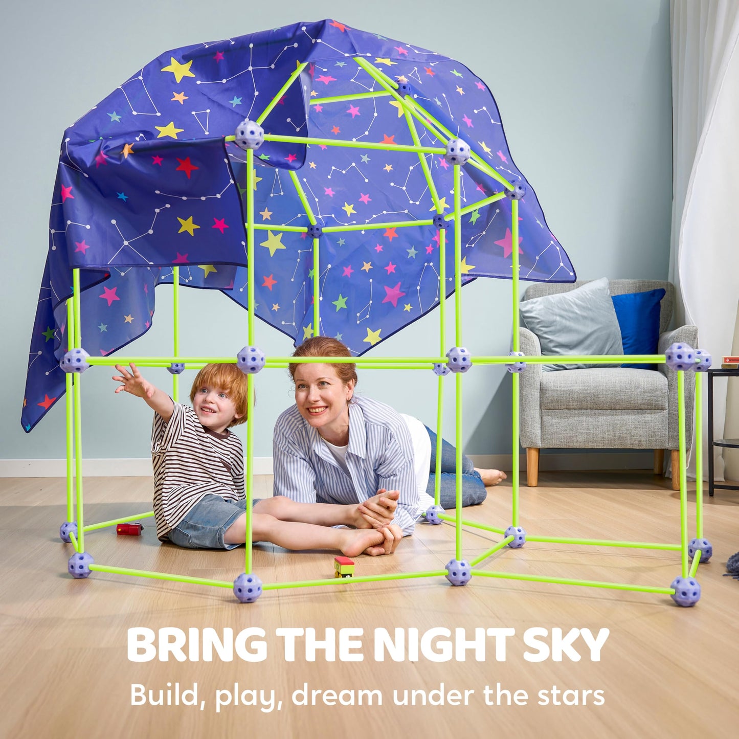 Syncfun Glow Fort Building Kit Indoor Outdoor For Kids, Glow In The Dark Creative Fort, Diy Castles Tunnels With Rods And Balls,
