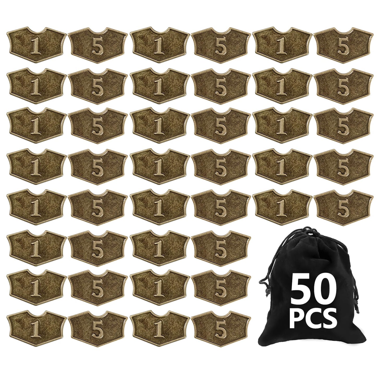 50 Pieces Magic Gathering Counters Tokens Antique Gold Metal Tokens Creature Stats Or Loyalty Counters Double Sided Compatible W
