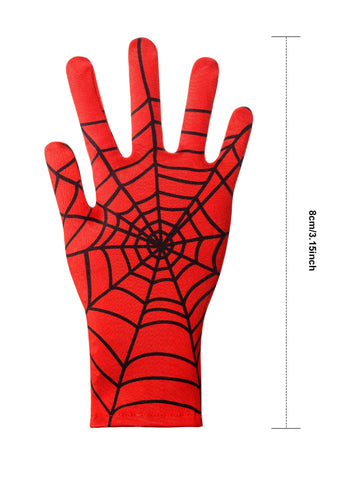 Geyoga 2 Pairs Spider Web Gloves Halloween Spider Gloves Red And Black For Halloween Masquerade Homecoming Cosplay (Child)